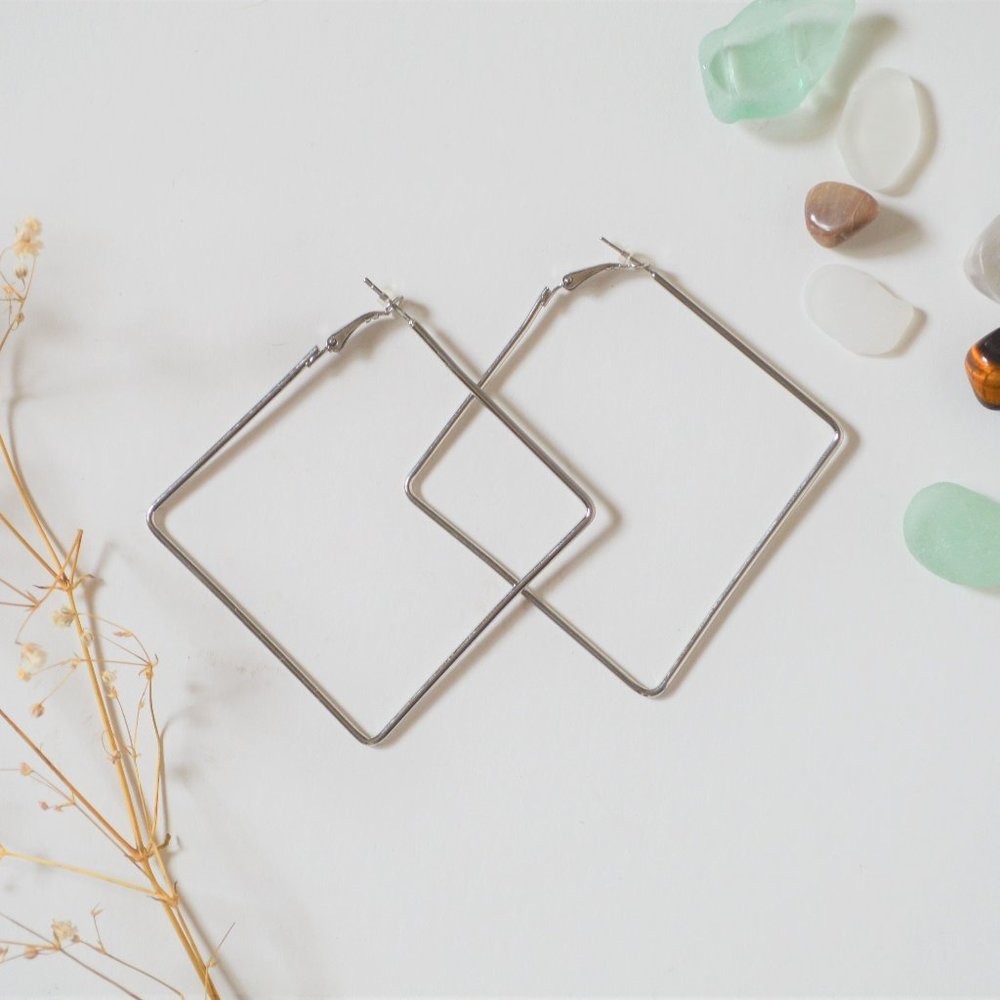 NWOT Large Silver Toned Square Hoop Earrings